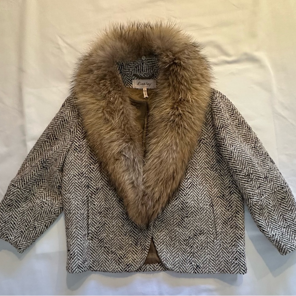 Ainsley tweed coat with removable fur collar